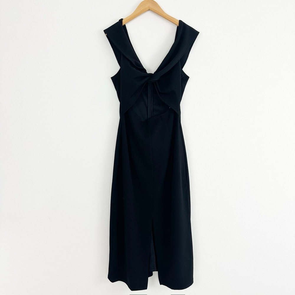 NWT Lulus Keep You Out Late Black Twist Front Cutout Midi Dress Size Medium - Picture 5 of 11